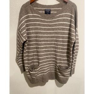 Abercrombie & Fitch Brown and White Striped V-Neck Sweater